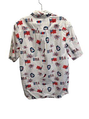 Mad Engine Mens USA Patriotic Short Sleeve Button-Up Shirt Medium Cotton Blend R